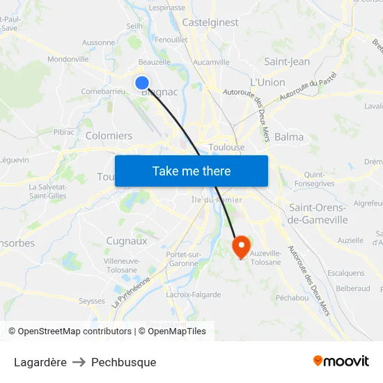 Lagardère to Pechbusque map