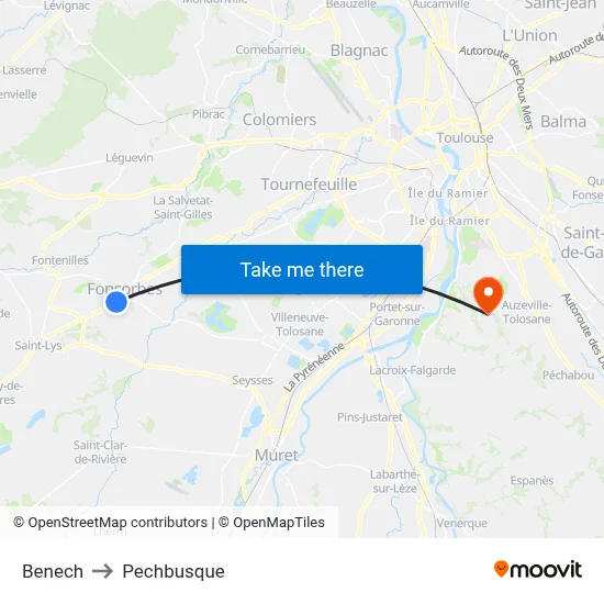 Benech to Pechbusque map