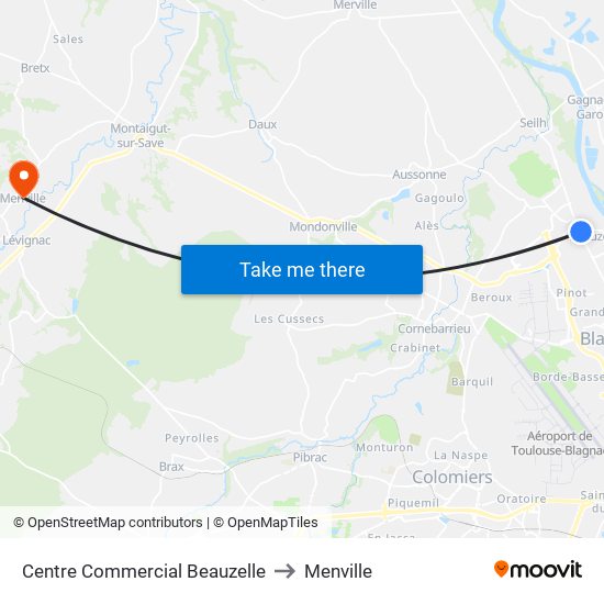 Centre Commercial Beauzelle to Menville map