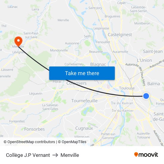 Collège J.P Vernant to Menville map