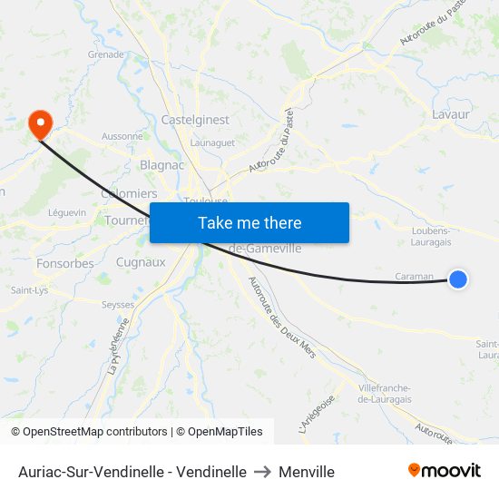 Auriac-Sur-Vendinelle - Vendinelle to Menville map