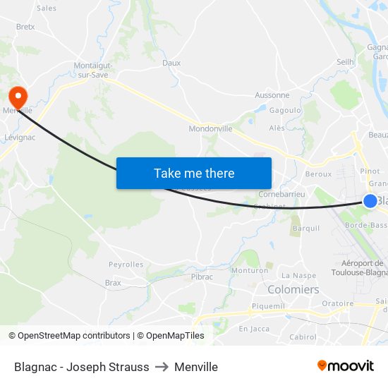 Blagnac - Joseph Strauss to Menville map