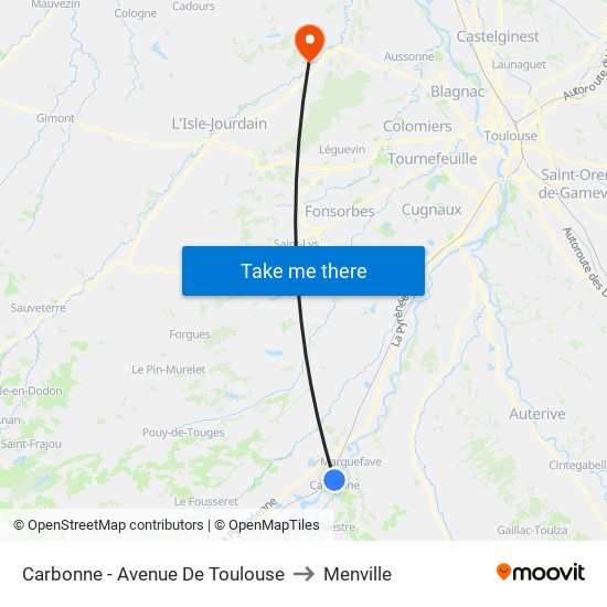 Carbonne - Avenue De Toulouse to Menville map