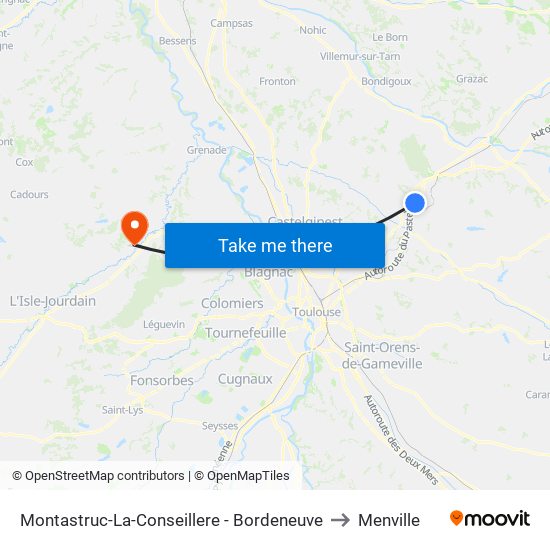 Montastruc-La-Conseillere - Bordeneuve to Menville map