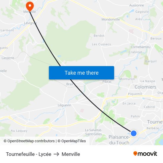 Tournefeuille - Lycée to Menville map