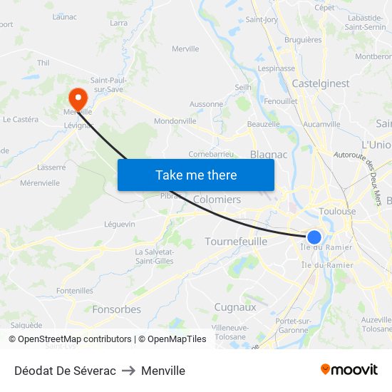 Déodat De Séverac to Menville map