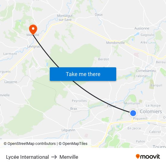 Lycée International to Menville map