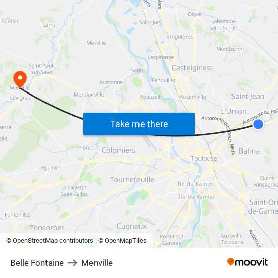 Belle Fontaine to Menville map