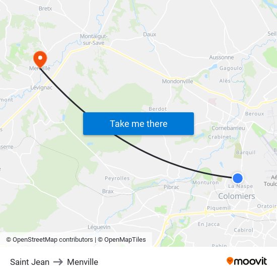 Saint Jean to Menville map