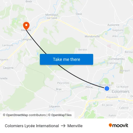 Colomiers Lycée International to Menville map