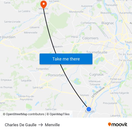 Charles De Gaulle to Menville map