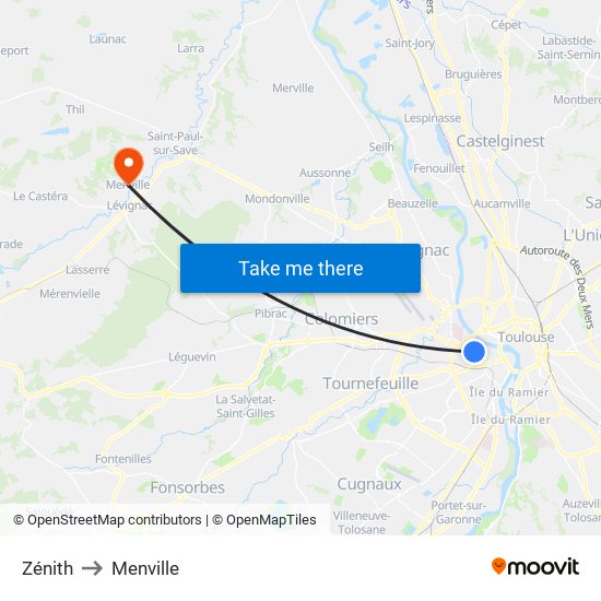Zénith to Menville map