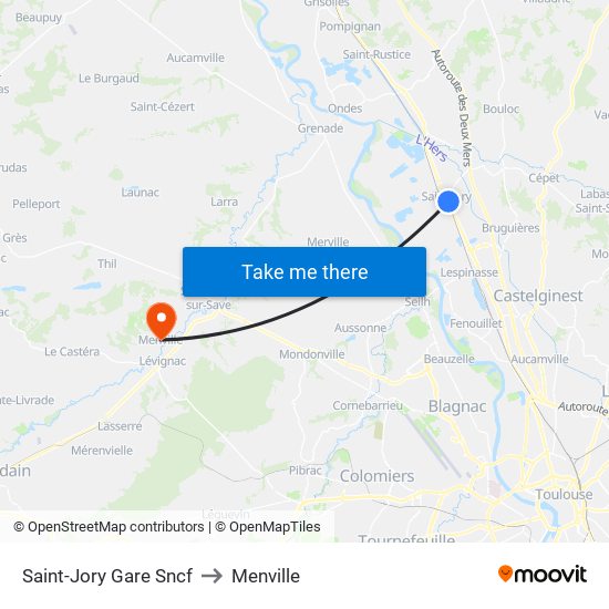 Saint-Jory Gare Sncf to Menville map