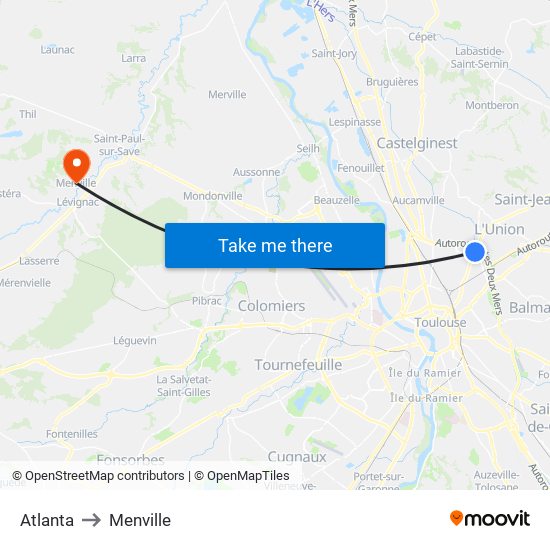 Atlanta to Menville map