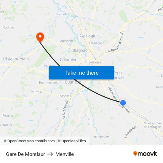 Gare De Montlaur to Menville map