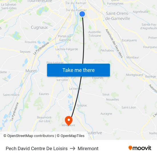 Pech David Centre De Loisirs to Miremont map