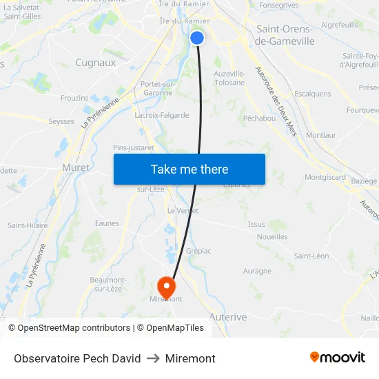 Observatoire Pech David to Miremont map