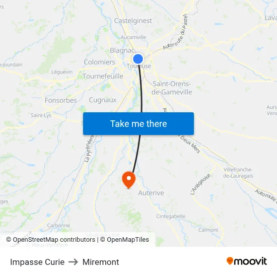 Impasse Curie to Miremont map
