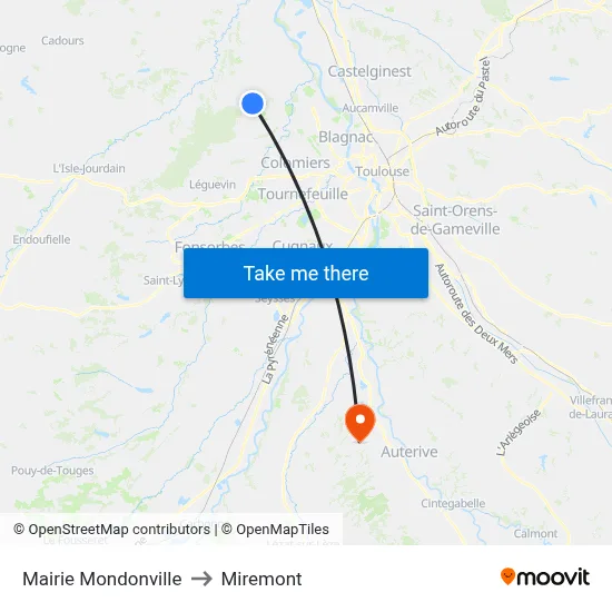 Mairie Mondonville to Miremont map