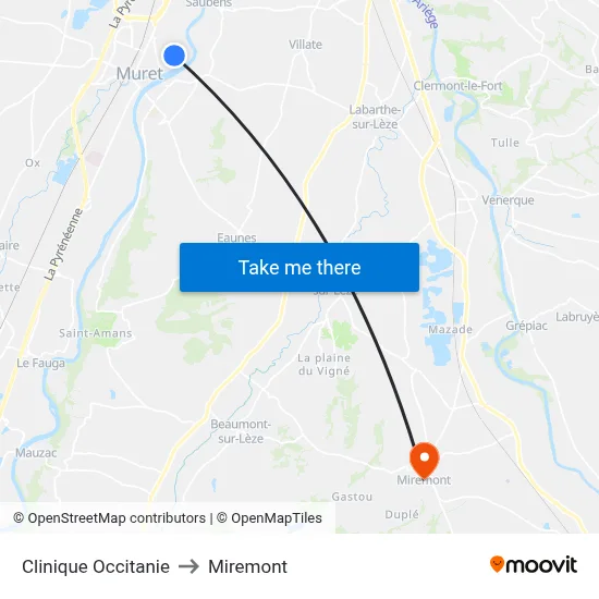 Clinique Occitanie to Miremont map