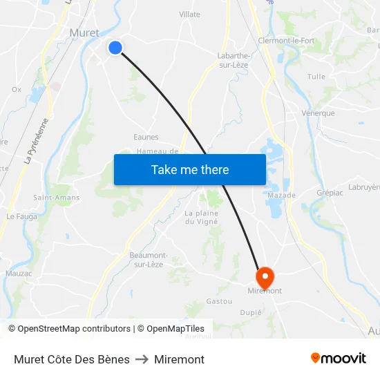 Muret Côte Des Bènes to Miremont map