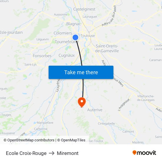 Ecole Croix-Rouge to Miremont map