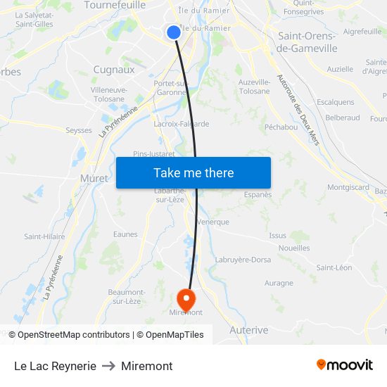 Le Lac Reynerie to Miremont map