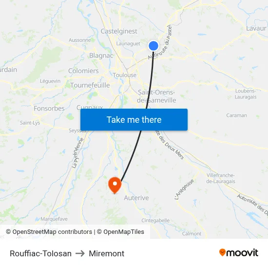 Rouffiac-Tolosan to Miremont map