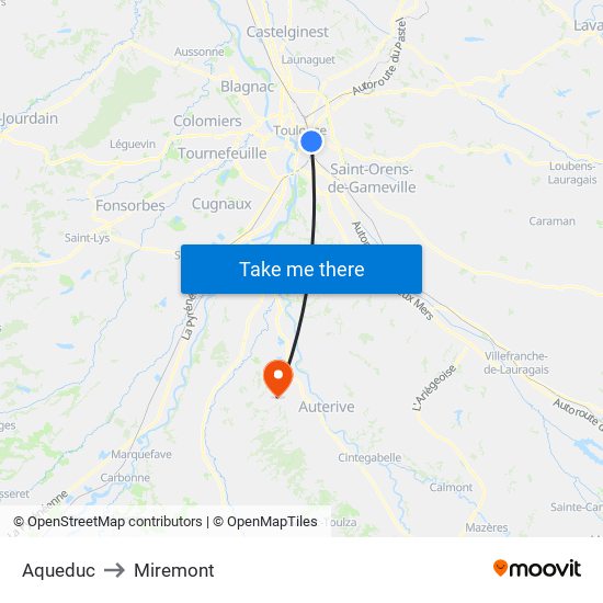 Aqueduc to Miremont map