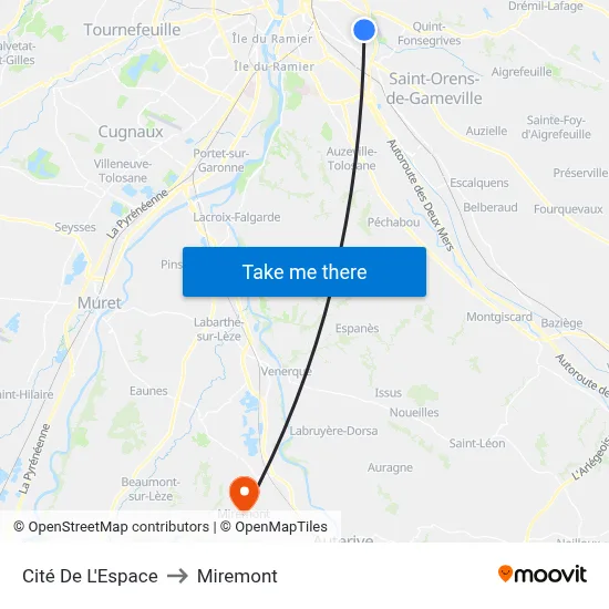 Cité De L'Espace to Miremont map