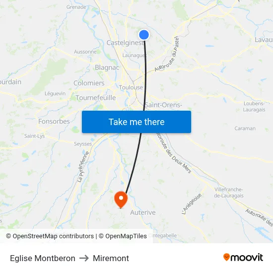 Eglise Montberon to Miremont map