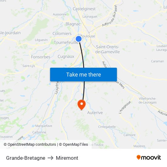 Grande-Bretagne to Miremont map