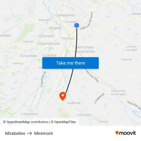 Mirabelles to Miremont map