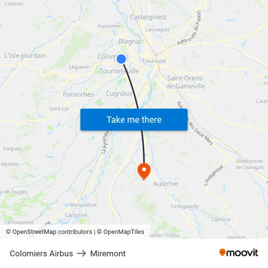 Colomiers Airbus to Miremont map