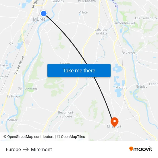 Europe to Miremont map