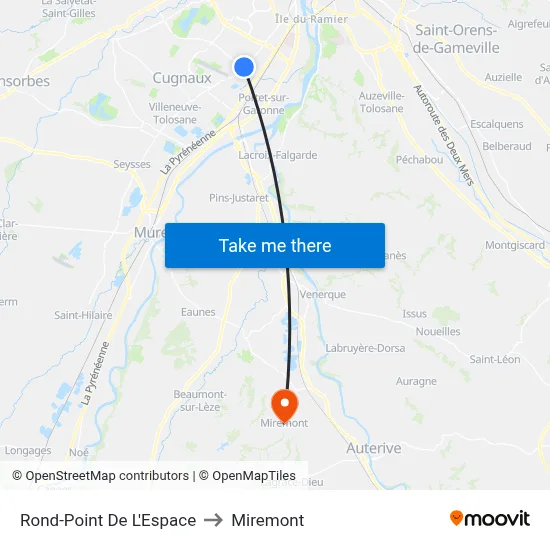 Rond-Point De L'Espace to Miremont map
