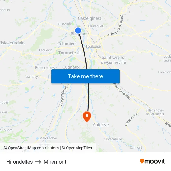 Hirondelles to Miremont map