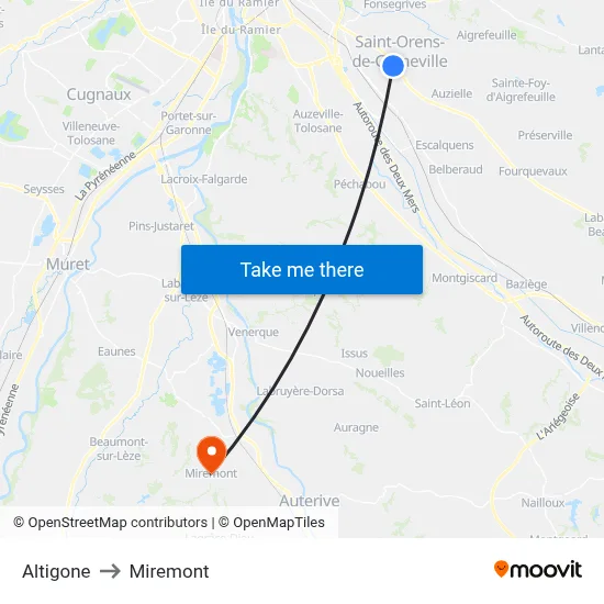 Altigone to Miremont map