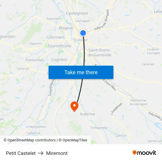 Petit Castelet to Miremont map