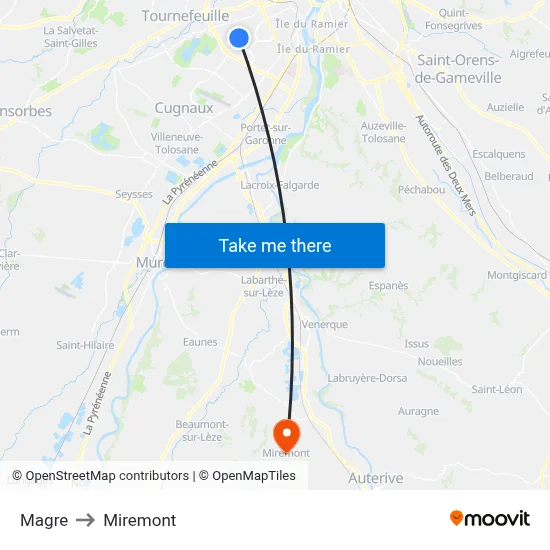 Magre to Miremont map