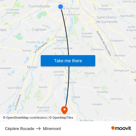Cépière Rocade to Miremont map