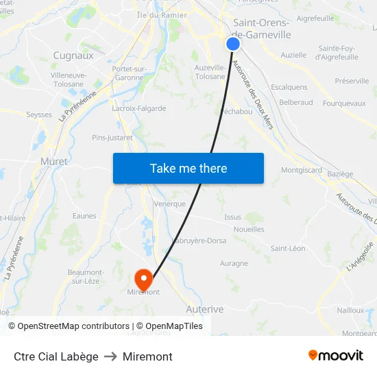 Ctre Cial Labège to Miremont map