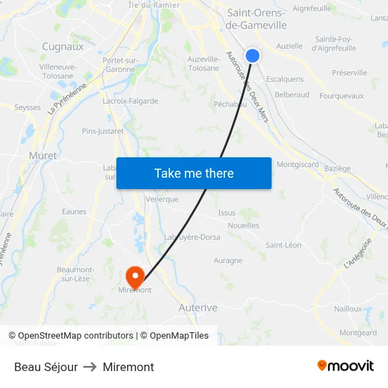 Beau Séjour to Miremont map