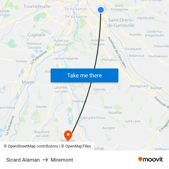 Sicard Alaman to Miremont map