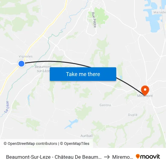 Beaumont-Sur-Leze - Château De Beaumont to Miremont map