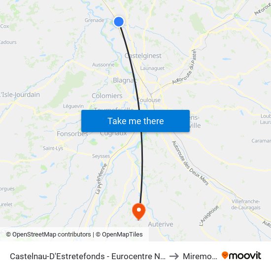 Castelnau-D'Estretefonds - Eurocentre Nord to Miremont map