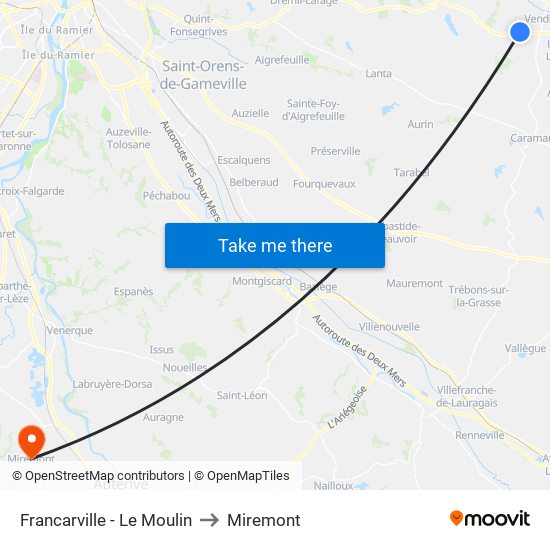 Francarville - Le Moulin to Miremont map