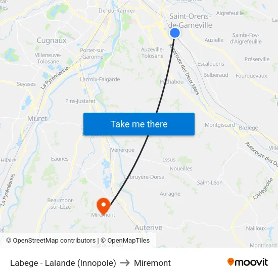 Labege - Lalande (Innopole) to Miremont map