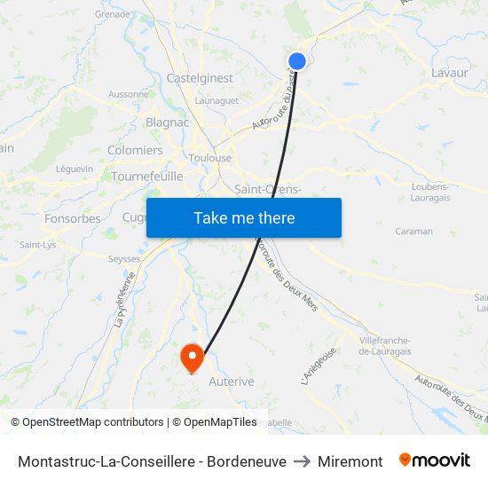 Montastruc-La-Conseillere - Bordeneuve to Miremont map