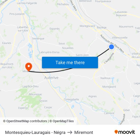 Montesquieu-Lauragais - Négra to Miremont map